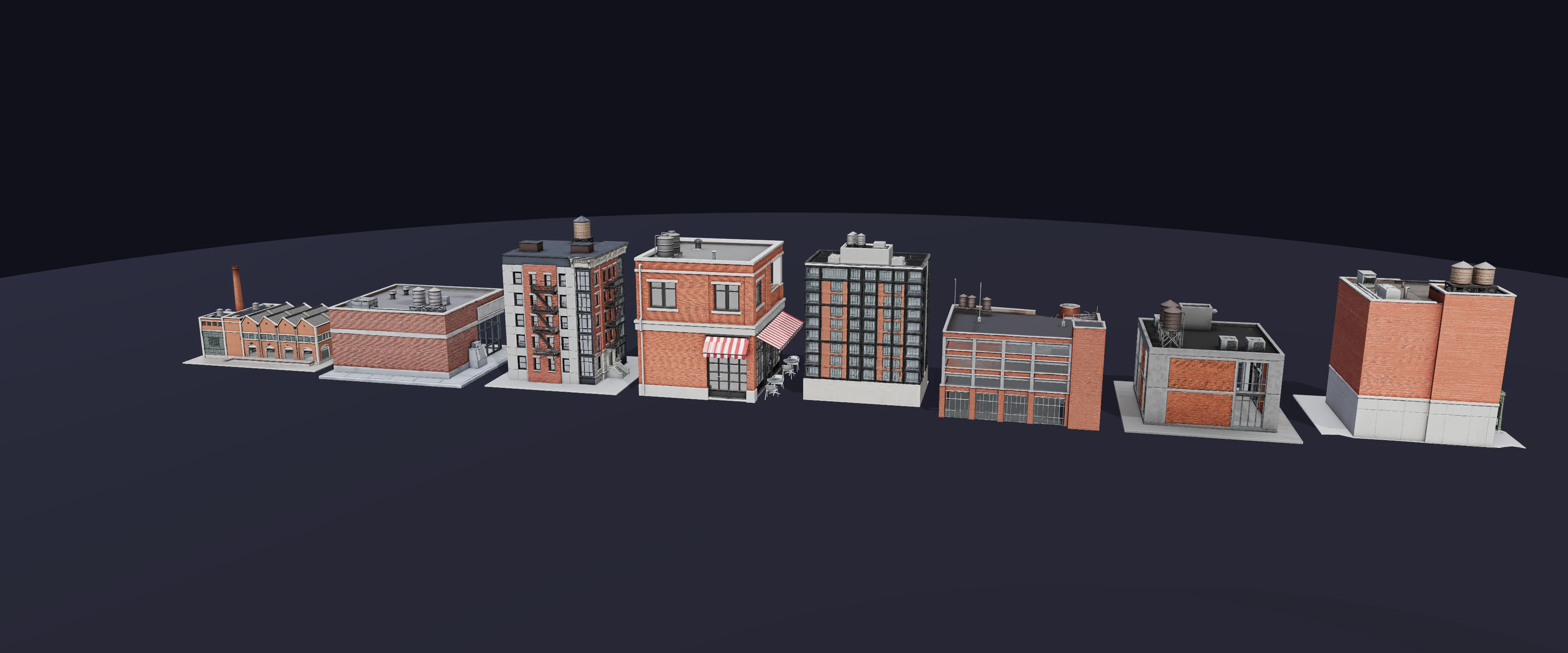 Brick & Steel District Kit — all 8 pieces at one scale