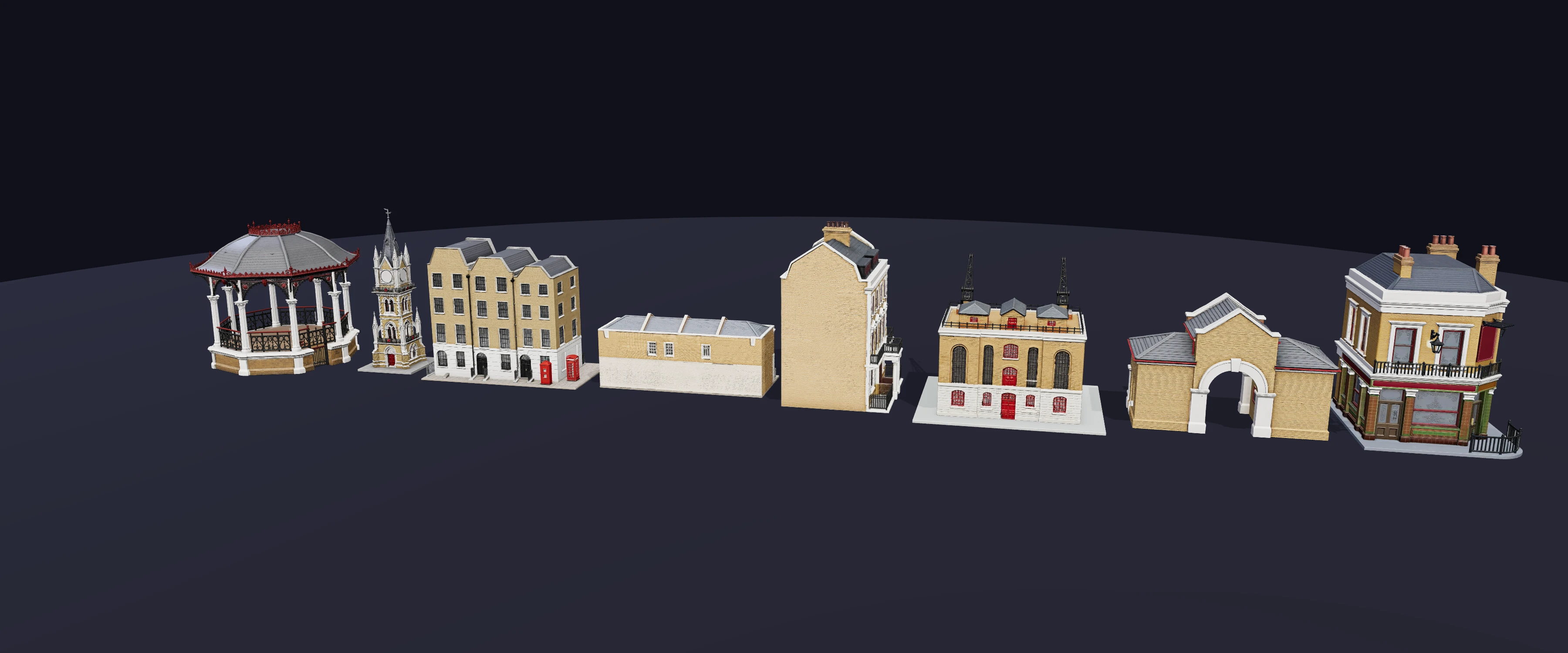 Riverside Terraces Kit — all 8 pieces at one scale