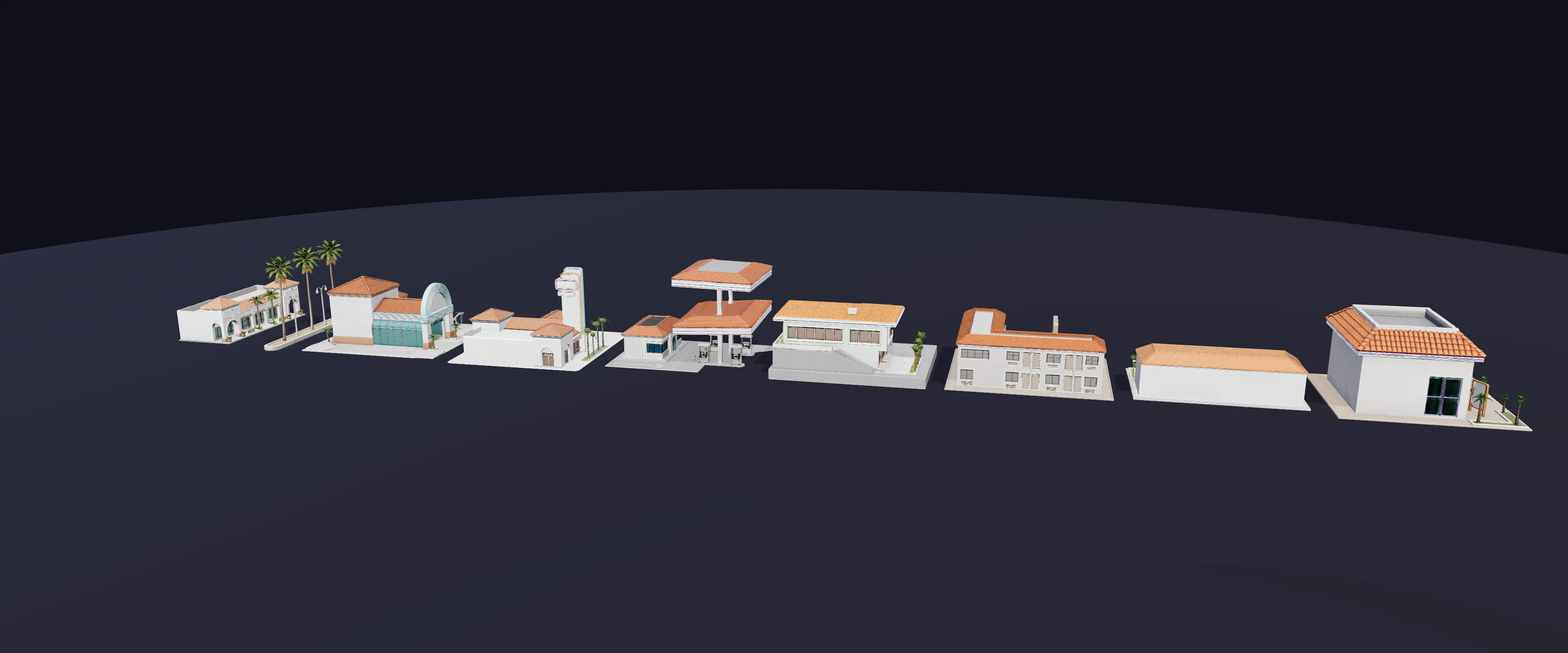 Sunset Strip Kit — all 8 pieces at one scale