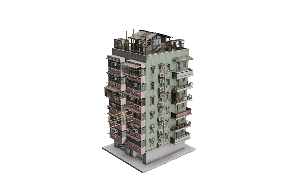Walk-Up Tenement Block — ¾ view · other side