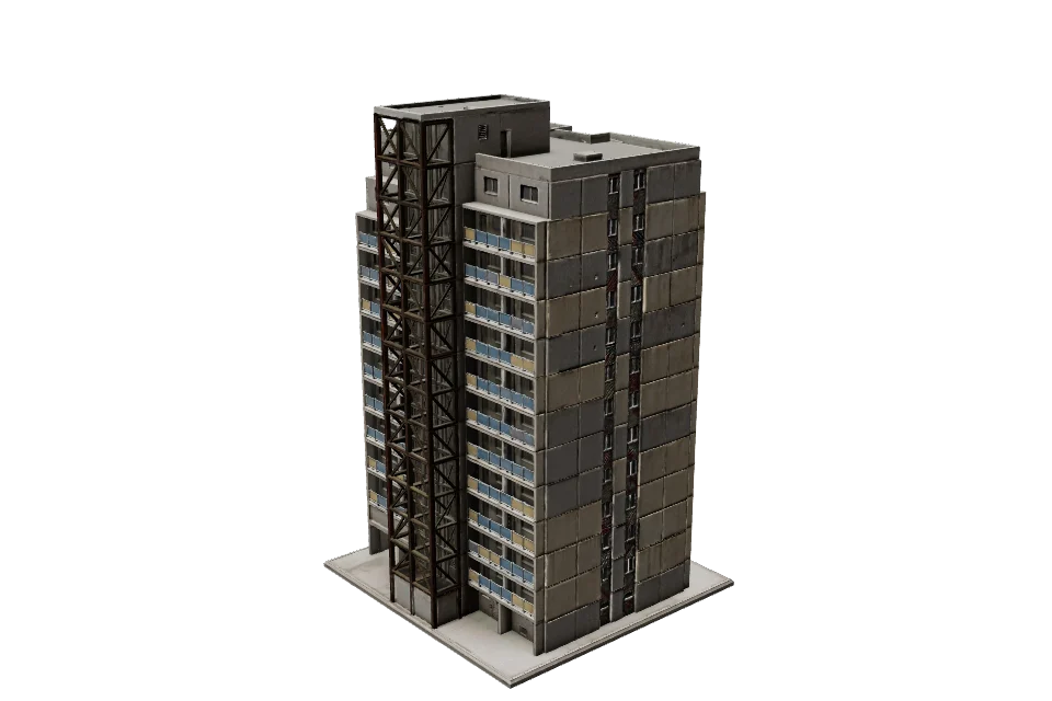 Concrete Tower Block — ¾ view
