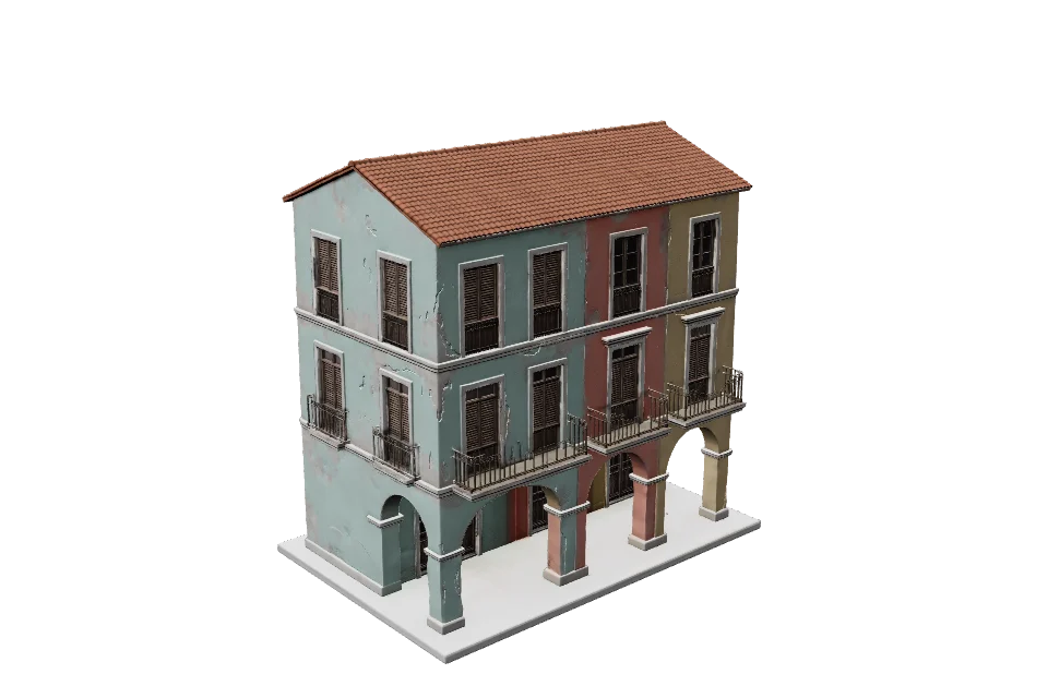 Arcaded Shop Row — ¾ view