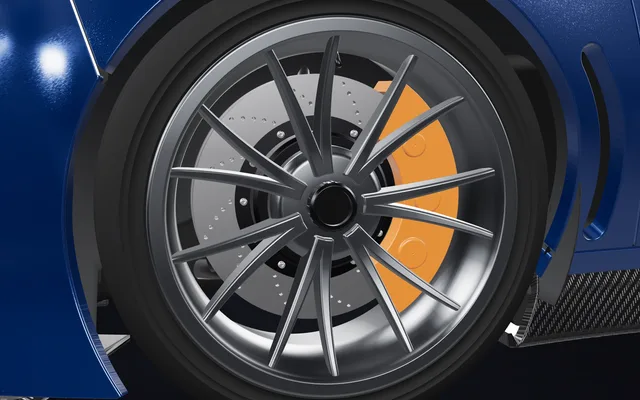 Active Aero Hypercar — Front wheel, brake and caliper