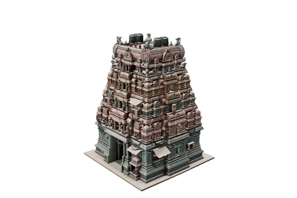 Painted Temple Gate — ¾ view