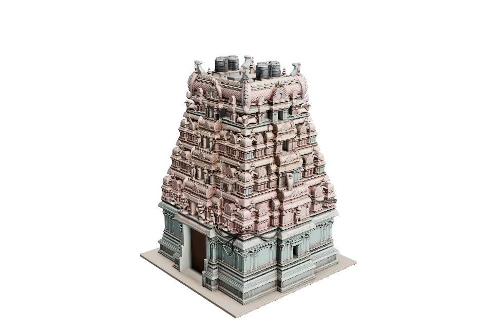 Painted Temple Gate — ¾ view · other side