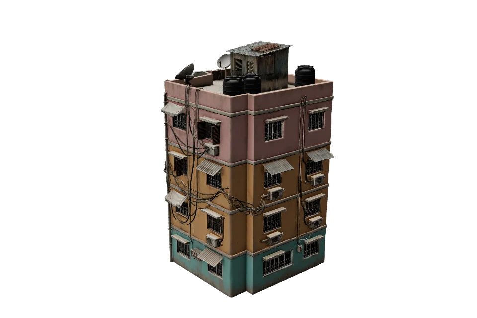 Rooftop Tenement — ¾ view