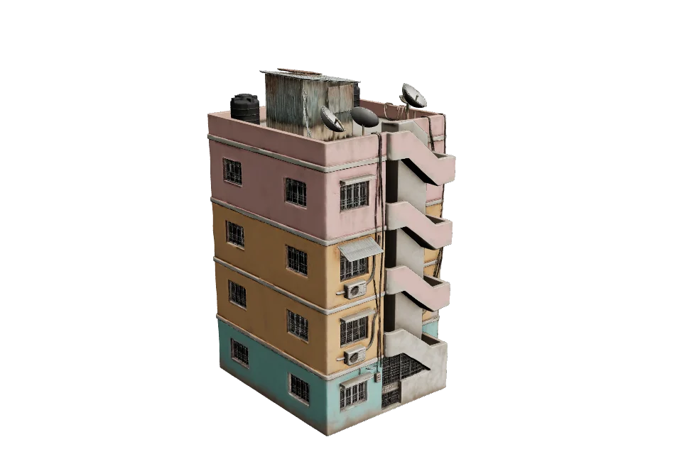 Rooftop Tenement — ¾ view · other side