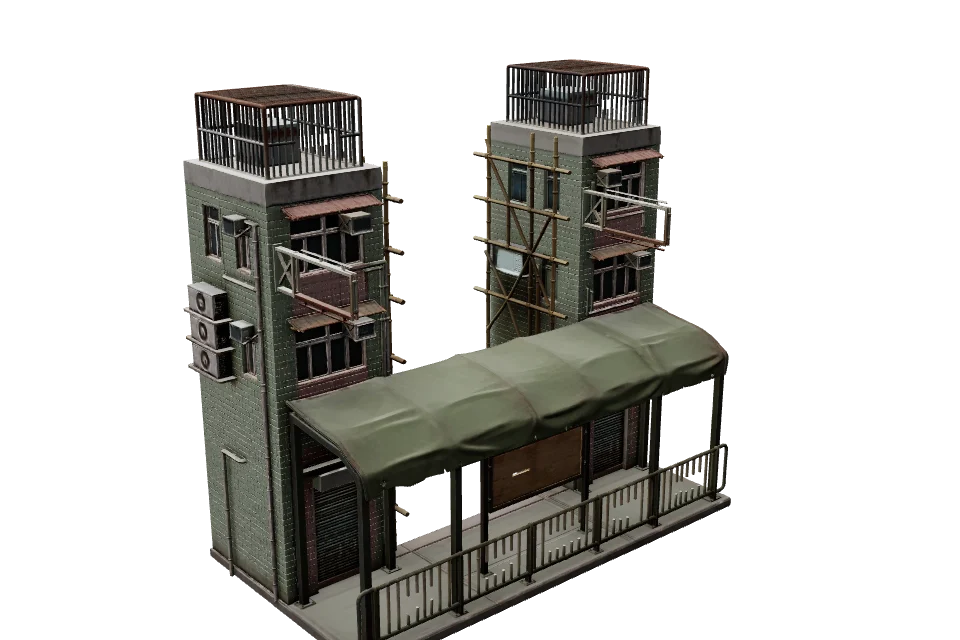 Double-Deck Tram Stop — ¾ view