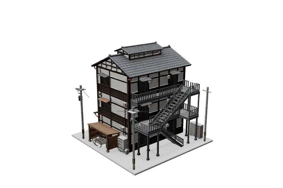 Three-Storey Apartment Block — ¾ view