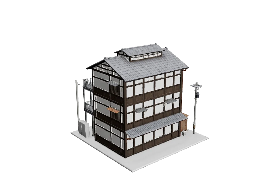 Three-Storey Apartment Block — ¾ view · other side