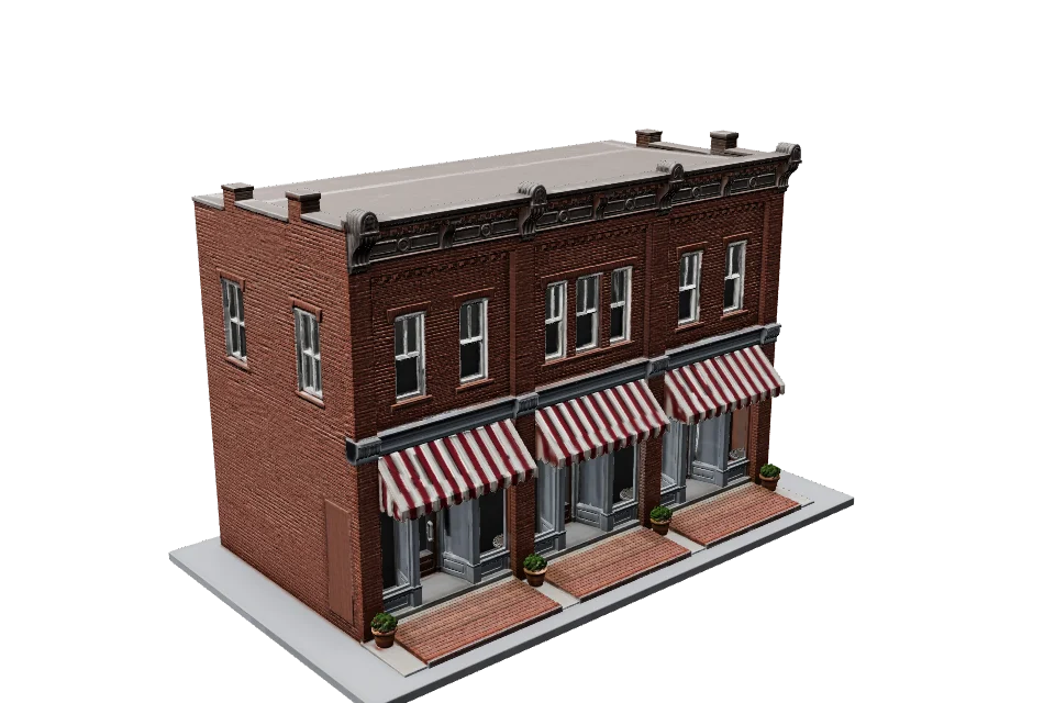 Brick Storefront Row — ¾ view