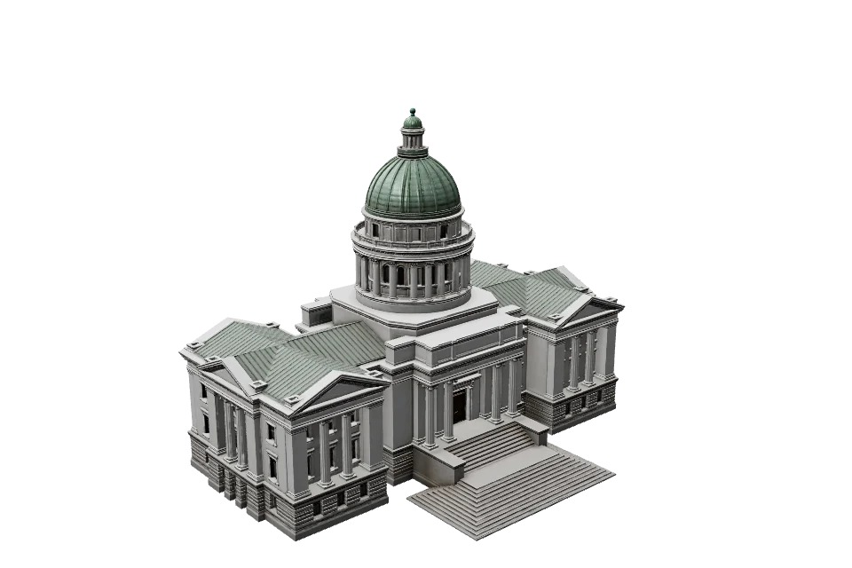 Domed Assembly Hall — ¾ view