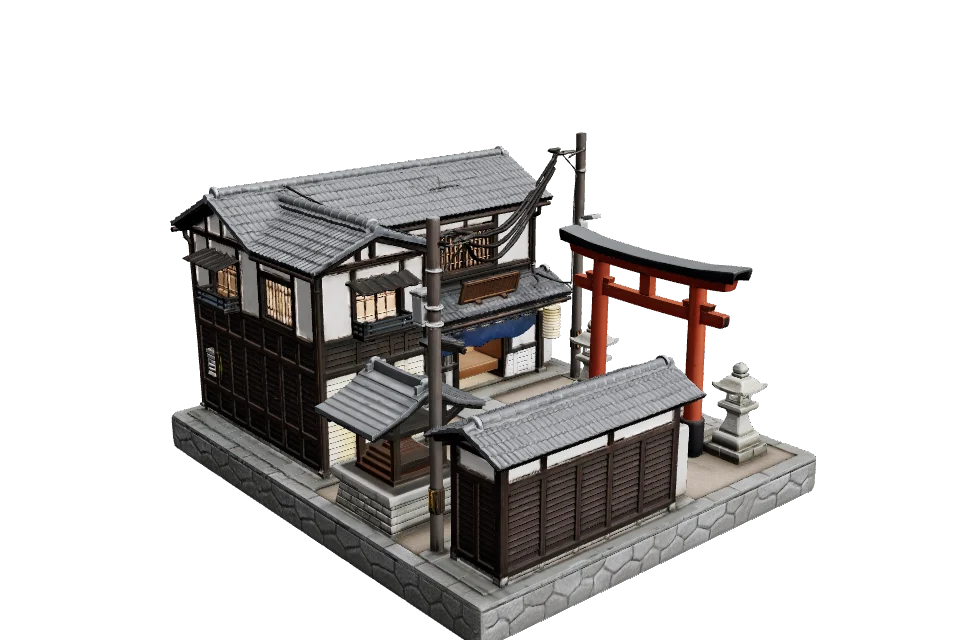 Vermilion Shrine Gate — ¾ view · other side