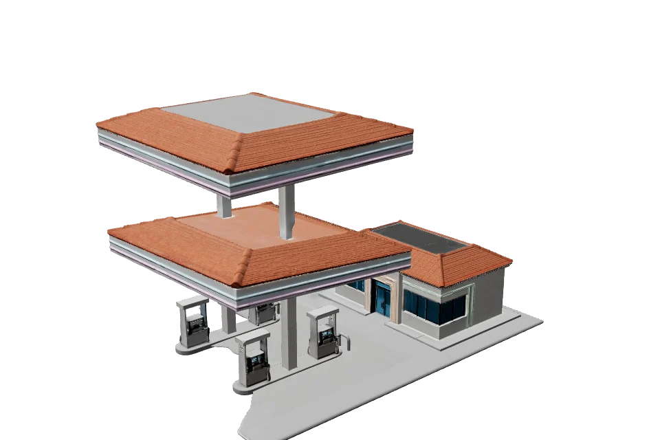 Canopy Gas Station — ¾ view