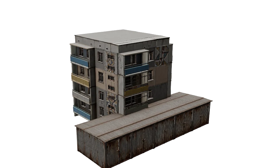 Metal Garage Row — ¾ view