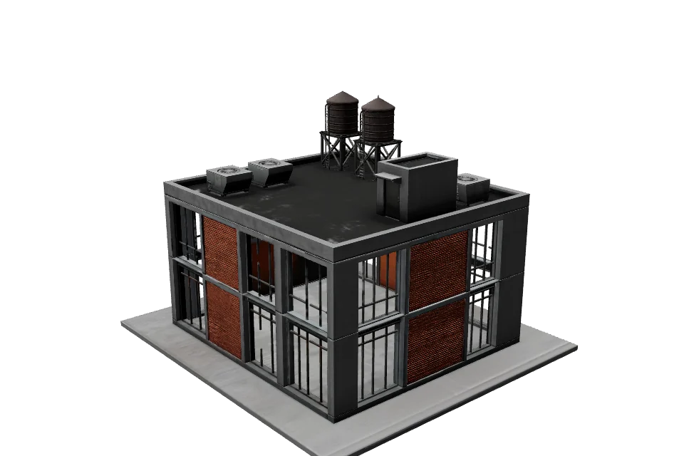 Rooftop Utility Block — ¾ view