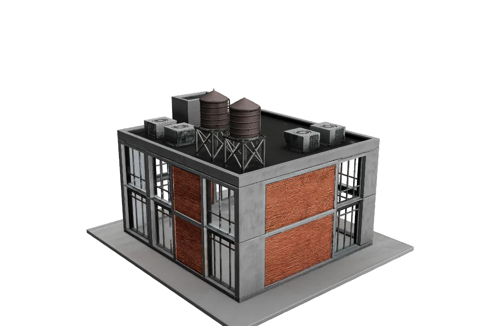 Rooftop Utility Block — ¾ view · other side