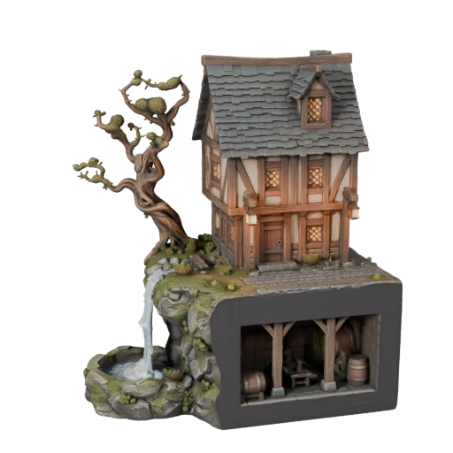 Floating Tavern Island — showpiece 3D model generated by the BitSoul3D AI Engine